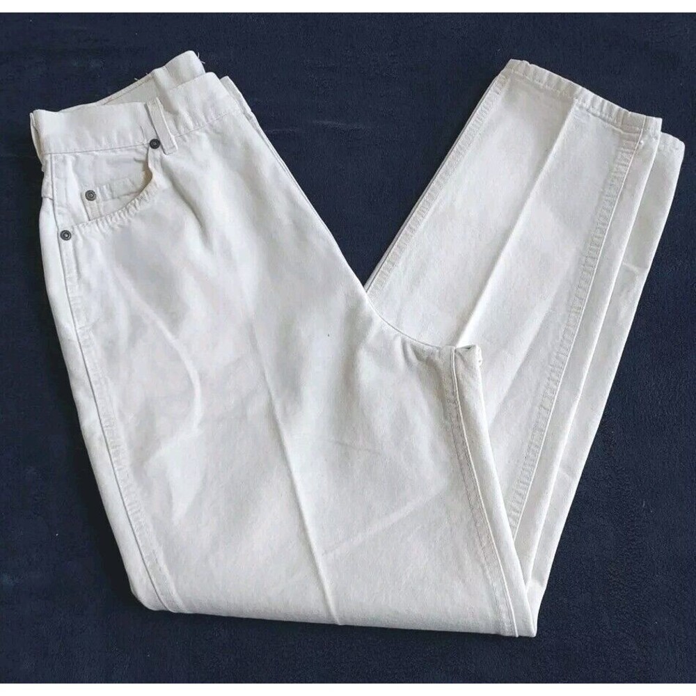 VTG Ladies Lee Riders White Denim Tapered High Rise Mom Jeans Cotton Size 14 USA
